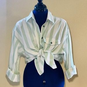 Pale green stripe button down shirt